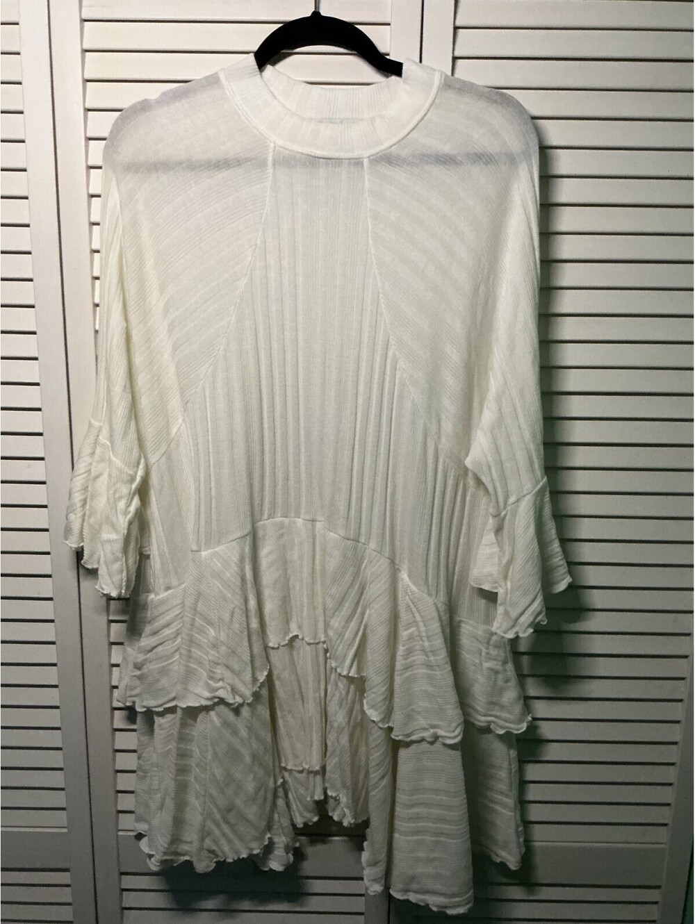 Free People Beach Ivory Pullover Ruffles See Through Oversized Tunic Top #237